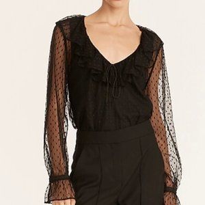 J.Crew Ruffleneck Top in Clip Dot Black Sheer long sleeves, Size 2X